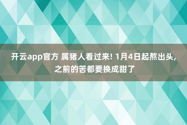 开云app官方 属猪人看过来! 1月4日起熬出头, 之前的苦都要换成甜了