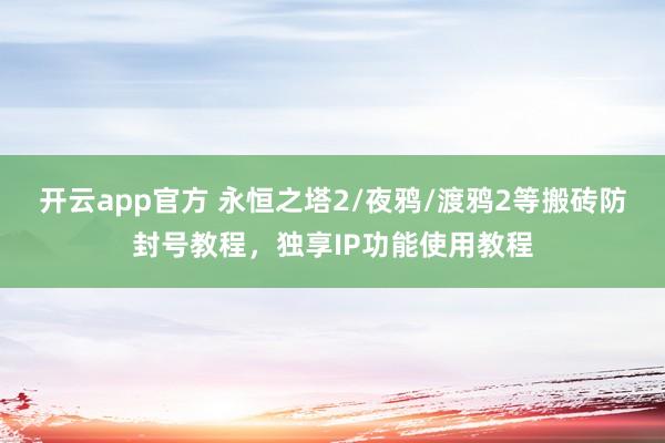 开云app官方 永恒之塔2/夜鸦/渡鸦2等搬砖防封号教程，独享IP功能使用教程