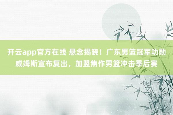 开云app官方在线 悬念揭晓!广东男篮冠军功勋威姆斯宣布复出,加盟焦作男篮冲击季后赛