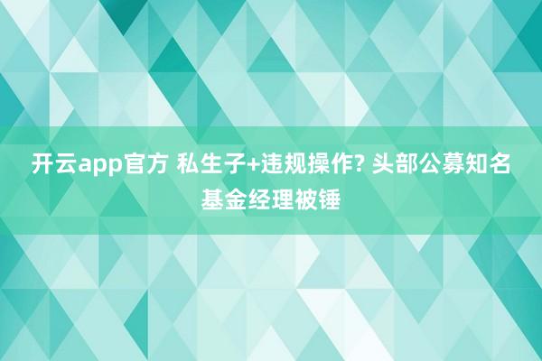 开云app官方 私生子+违规操作? 头部公募知名基金经理被锤