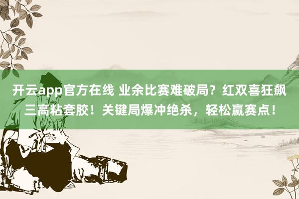 开云app官方在线 业余比赛难破局?红双喜狂飙三高粘套胶!关键局爆冲绝杀,轻松赢赛点!
